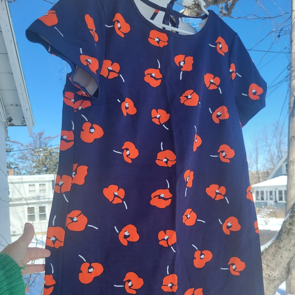 DRAPER JAMES, Ponte Mini Shift Dress, Size-Large, Poppy Design